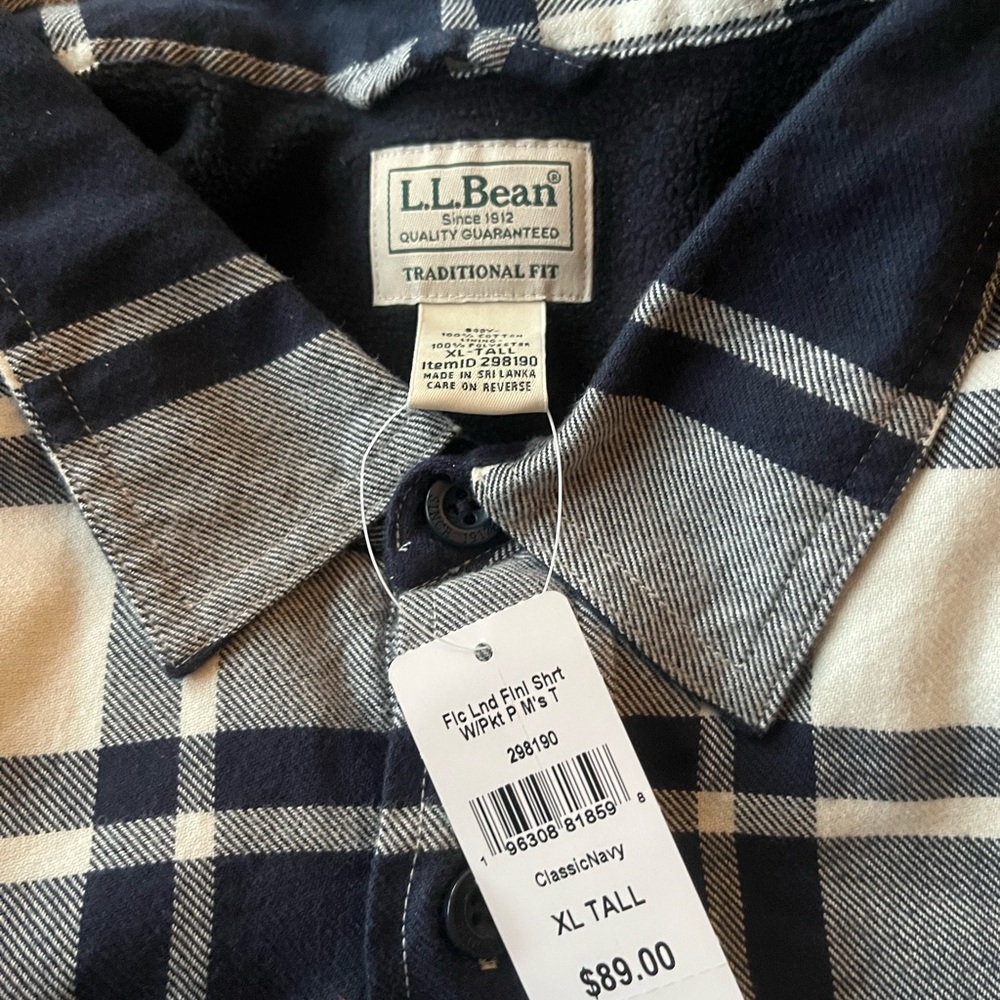 LL Bean fleece insulated plaid button-down shirt XL tall - Picture 2 of 2